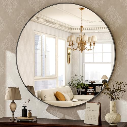 HARRITPURE 30 Round Black Mirror Wall Mounted