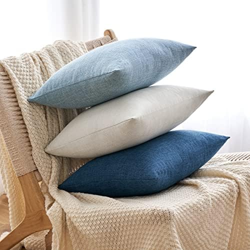 MIULEE 2 Pack Light Blue Linen Burlap Pillow Covers 1