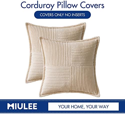 MIULEE Corduroy Pillow Covers Set of 2 Beige