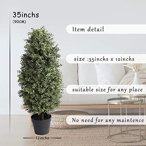 Artificial Topiary Boxwood Tree 2 Pack Faux Plants 35 Inch Set