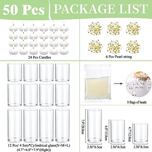 UDU 12 Piece Glass Vase Set with Floating Candles and Pearl String