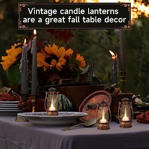 12Pcs Mini Lanterns with Flickering LED Candles Brown