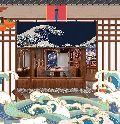 Japanese Sushi Bar Noren Curtain Sea Wave Pattern