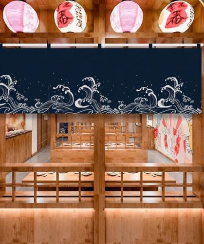 Japanese Sushi Bar Noren Curtain Sea Wave Pattern