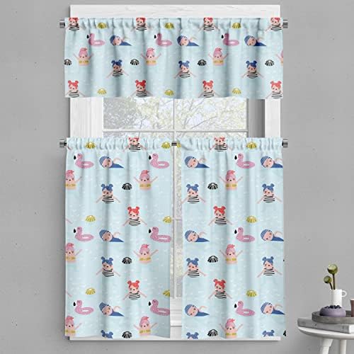Ambesonne Summer Valance Tier Curtain 3Pc Set