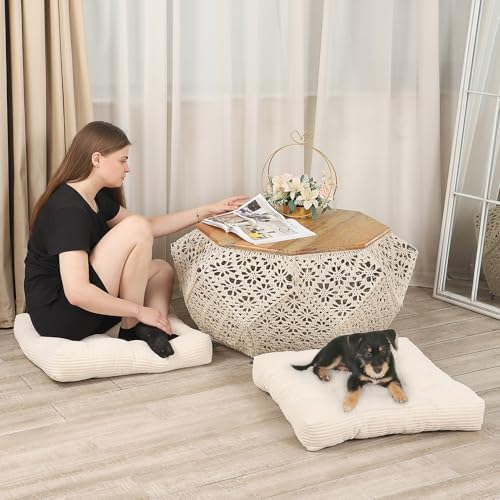 LOVMOC 22 Inch Floor Cushion for Adults Beige