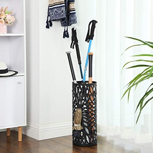 SONGMICS Steel Round Umbrella Stand with 4 Hooks and Drip Tray