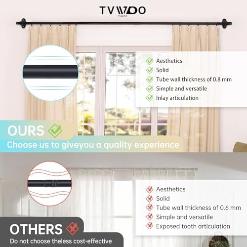 TVWOO Matte Black Wrap Around Curtain Rods 28-48 Inch