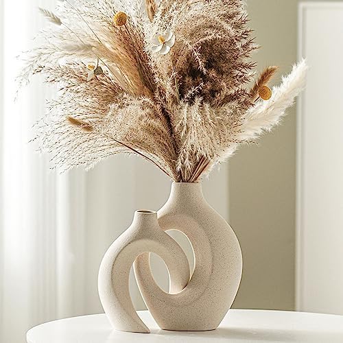 Snuggle Hollow Ceramic Vase Set of 2 Boho Style