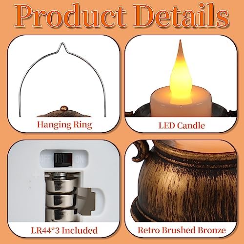 12Pcs Mini Lanterns with Flickering LED Candles Brown