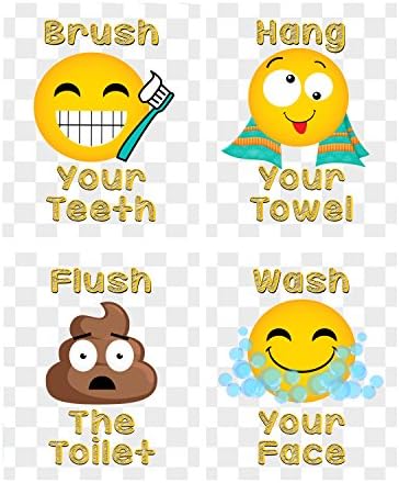 Emoji Brush Teeth Hang Towel Bathroom Wall Art Set of Four