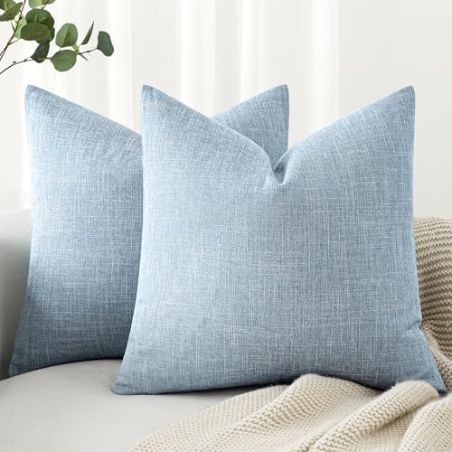 MIULEE 2 Pack Light Blue Linen Burlap Pillow Covers 1