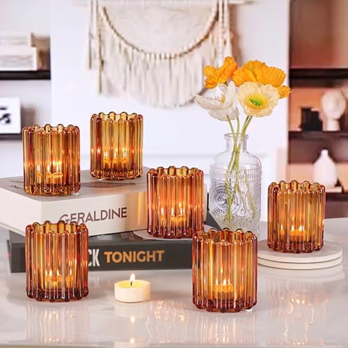 HAVITI Glass Amber Votive Candle Holder Set of 12