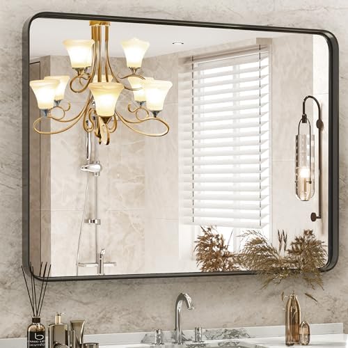 DUMOS 30x40 Inch Black Metal Bathroom Mirror
