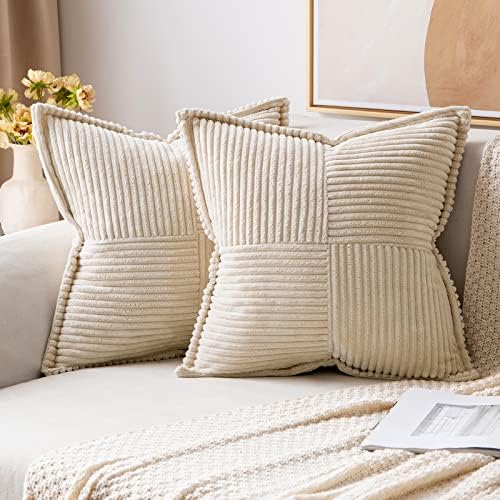 MIULEE Corduroy Pillow Covers Set of 2 Beige