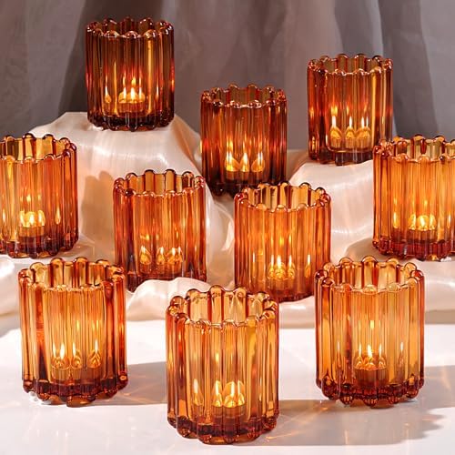 HAVITI Glass Amber Votive Candle Holder Set of 12