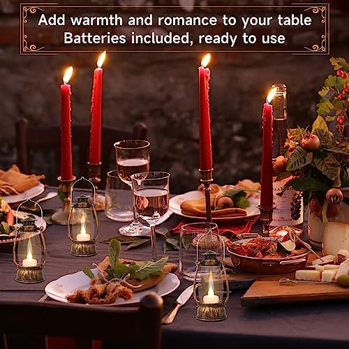 12Pcs Mini Lanterns with Flickering LED Candles Brown