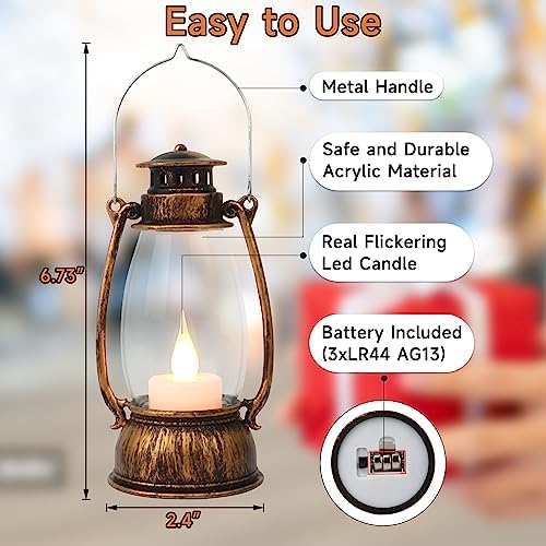 12Pcs Mini Lanterns with Flickering LED Candles Brown