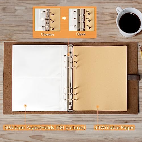 Genuine Leather Photo Album with 30 Writing Sheets for 200 Photos