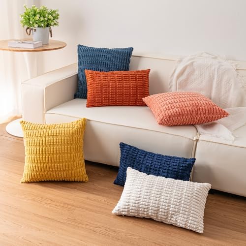Pack of 2 Corduroy Striped Throw Pillow Covers 18x18 Inch
