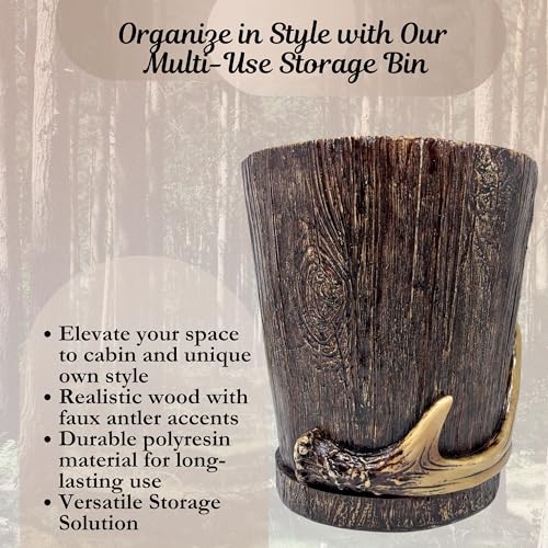 BestGiftEver Realistic Wood Wastebasket with Faux Antler