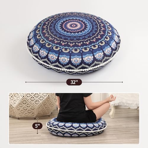 LOVMOC 32 Inches Meditation Floor Cushion 2 Pack Navy Blue
