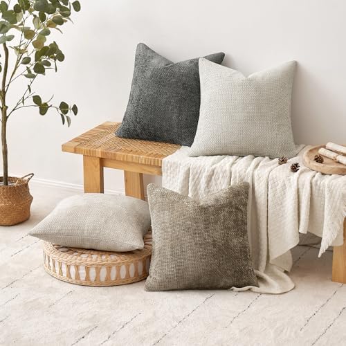 MIULEE 4-Pack 18x18 Inch Chenille Pillow Covers