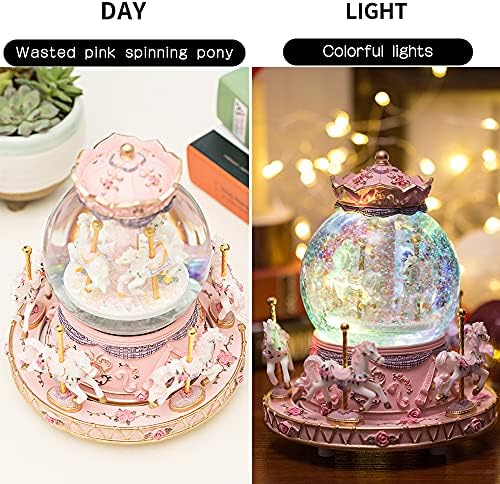 Whimsical Music Box Carousel with Unicorn Lights