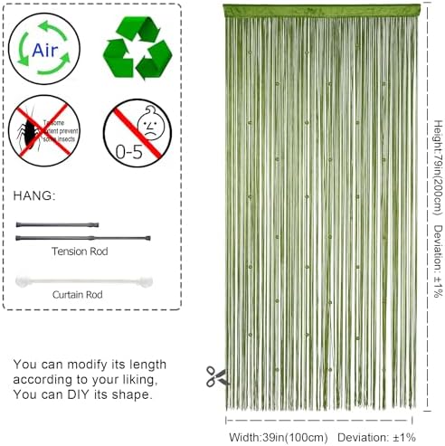 YIIBAII Green Beaded Curtain 39x79 Inches