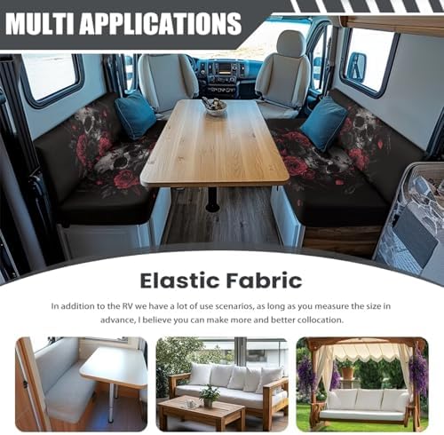Drydeepin Skull Rose Pattern RV Dinette Cushion Covers 2Sets