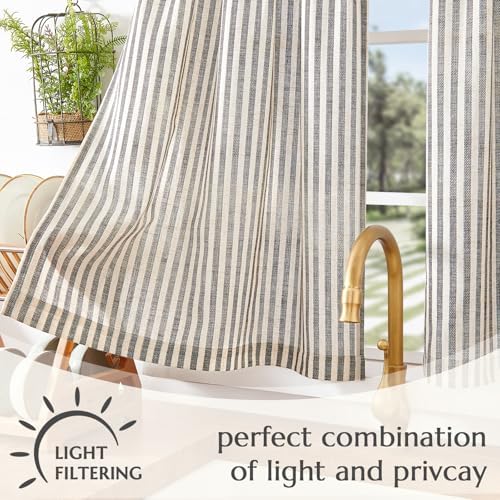 Jinchan Striped Linen Tier Curtains 2 Panels Black on Beige