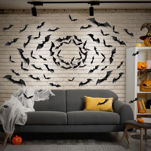 LUDILO Halloween Bats Wall Decor 100pcs PVC 3D Stickers