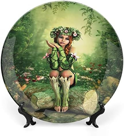 XISUNYA 10-Inch Decorative Plate - Elf Girl Wreath Tree Print