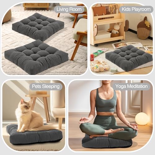 PAROLL Floor Pillow Cushions Set of 2 Dark Grey