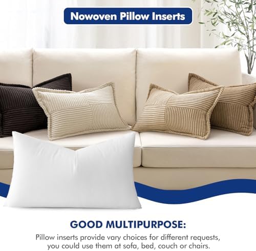 MIULEE 12x20 Pillow Inserts Set of 2 Fluffy Lumbar