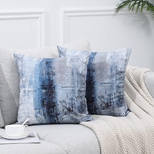 Alricc Blue Grey Abstract Art Pillow Cover Set of 2