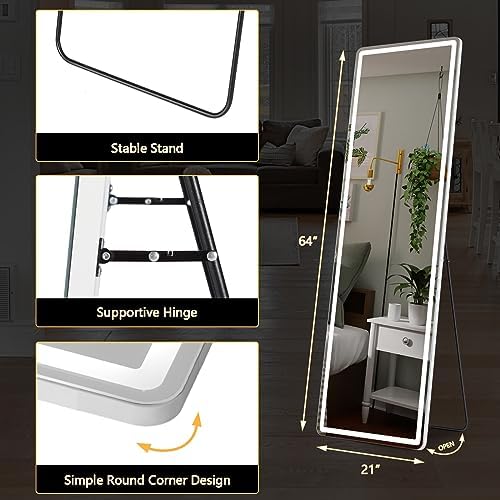 Sweetcrispy 64x21 LED Lighted Floor Mirror with Stand