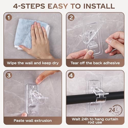 MUAKIOY Clear Curtain Rod Holders 20 Pack No Drilling 1