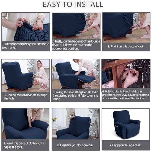 KEKUOU Recliner Chair Cover Navy Blue 1 Piece 1