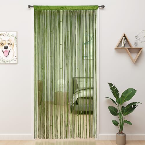 YIIBAII Green Beaded Curtain 39x79 Inches