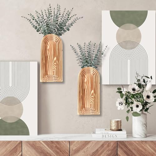 2 Pack Wooden Wall Vase Set - Brown Modern Decor