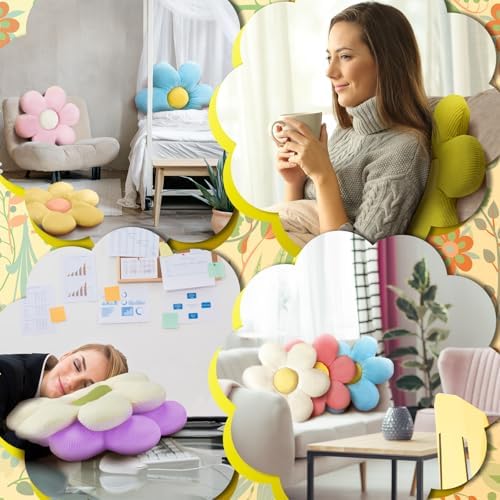 Sratte 10 Pcs Daisy Flower Shaped Throw Pillows