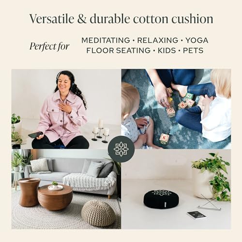 Mindful Modern Large Meditation Cushion with Buckwheat Fill and Cotton Cover