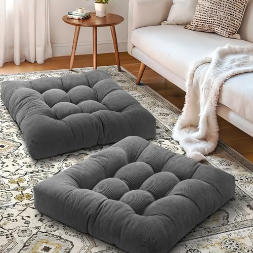 PAROLL Floor Pillow Cushions Set of 2 Dark Grey
