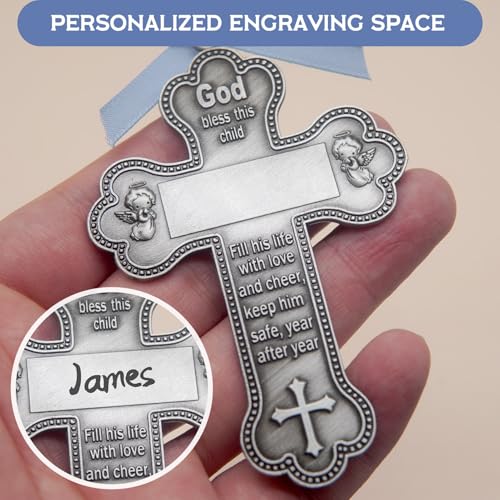Guardian Angel Cross Baptism Gift with Personalized Engraving