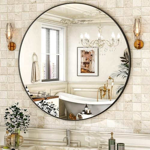 HARRITPURE 30 Round Black Mirror Wall Mounted