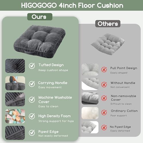 HIGOGOGO Washable Floor Pillow Cushion 22x22 Inch 1