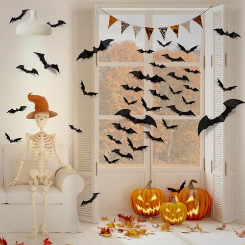 LUDILO Halloween Bats Wall Decor 100pcs PVC 3D Stickers