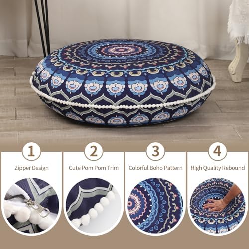 LOVMOC 32 Inches Meditation Floor Cushion 2 Pack Navy Blue