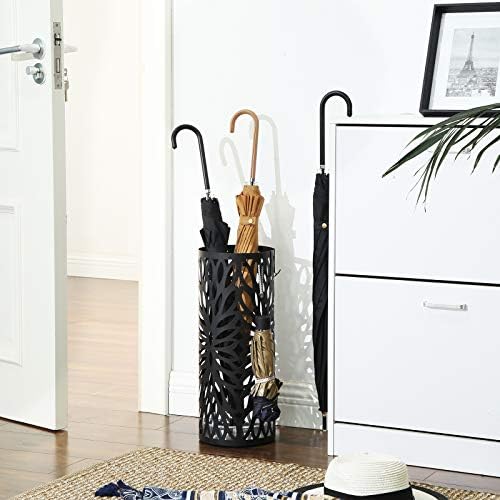 SONGMICS Steel Round Umbrella Stand with 4 Hooks and Drip Tray